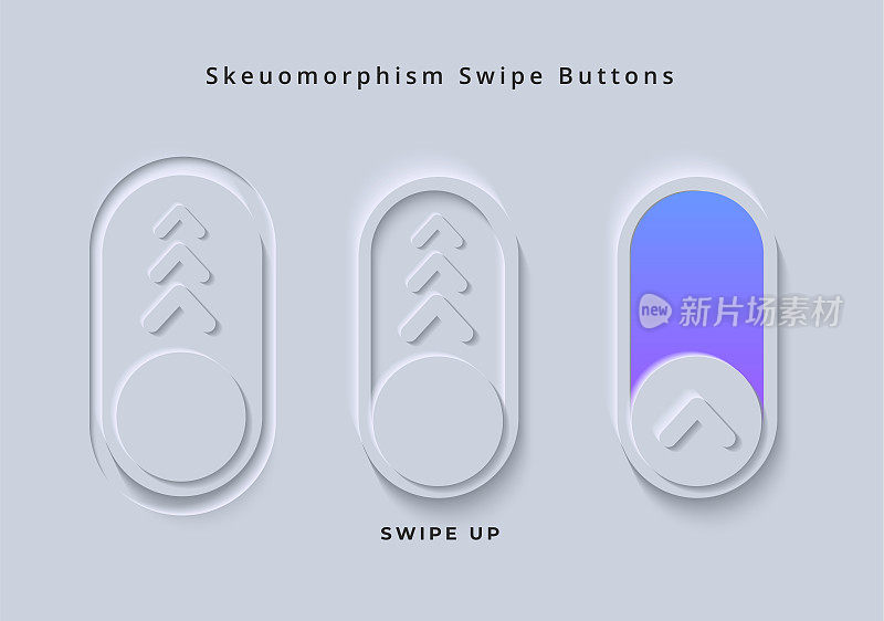 Swipe up Button for Mobile App in Clean and Modern Skeuomorphism and Neumorphism UI User Interface Style